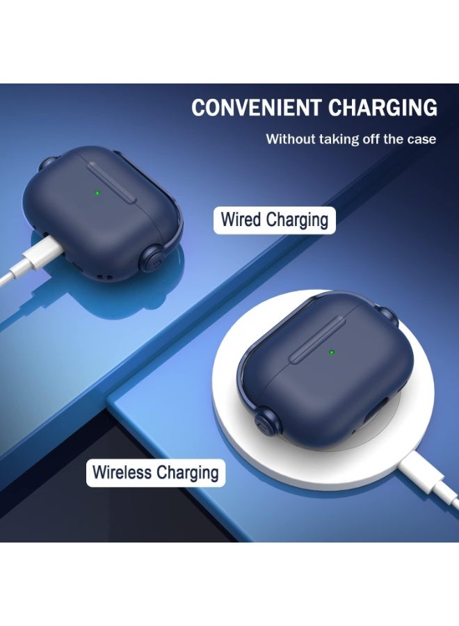 جراب AirPods Pro 3، غطاء قفل أمان لسماعات Apple AirPods Pro 3 2025 مع حامل للهاتف وسلسلة مفاتيح، جراب واقٍ مقاوم للصدمات والخدوش للرجال والنساء - (أزرق) - Image 4